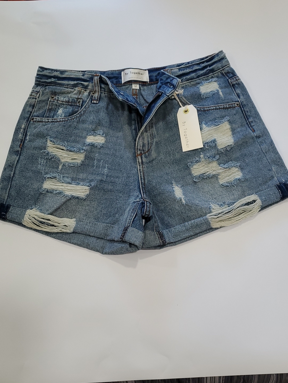 By Together Distressed Light Blue Denim Shorts